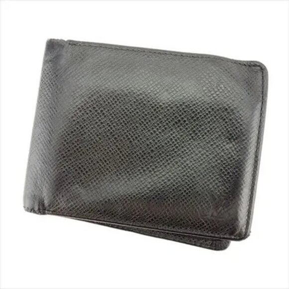Louis Vuitton Wallet Purse Bifold Taiga Black Taiga Leather Mens - Picture 1 of 13